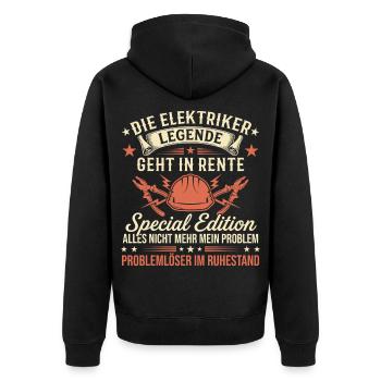 Electrician Legend in Retirement Retirement Gift - Unisex Premium Organic Zip Hoodie - black - Back - Nico (187cm)
