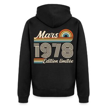 48th Birthday Gift - Born in March 1978 - Unisex Premium Organic Zip Hoodie - black - Back - Nico (187cm)