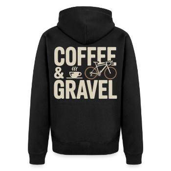 Coffee & Gravel – Gravelbike Lifestyle Shirt - Unisex Premium Bio Zip Hoodie - Schwarz - Hinten - Nico (187cm)
