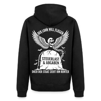Wages want to fly, tax burden levies - Unisex Premium Organic Zip Hoodie - black - Back - Nico (187cm)