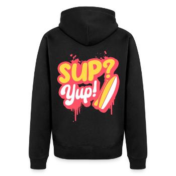 Stand Up Paddle Sup? Yup! - Unisex Premium Bio Zip Hoodie - Schwarz - Hinten - Nico (187cm)