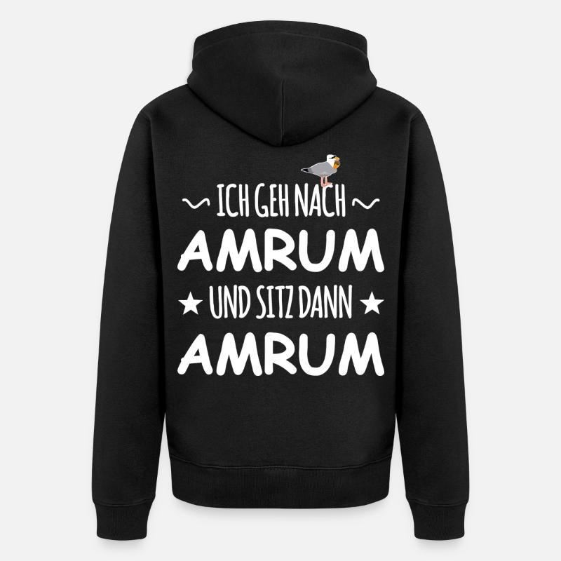 Amrum mit Schnaps Möwe - Unisex Premium Bio Zip Hoodie - Schwarz