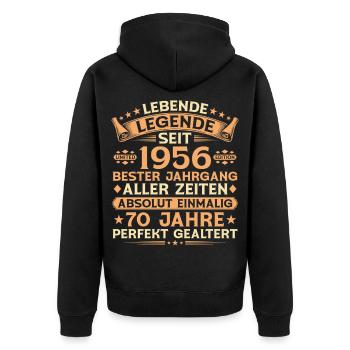 70th Birthday 1956 Vintage Legend Gift - Unisex Premium Organic Zip Hoodie - black - Back - Nico (187cm)