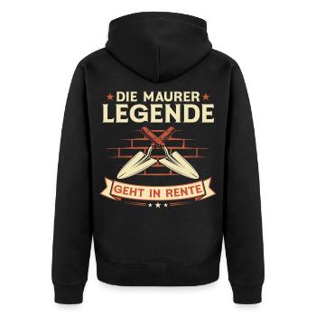 Mason Legend in Retirement Retirement Gift - Unisex Premium Organic Zip Hoodie - black - Back - Nico (187cm)