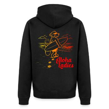 Aloha Ladies Surfer Dog Hawaiian Style - Unisex Premium Organic Zip Hoodie - black - Back - Nico (187cm)