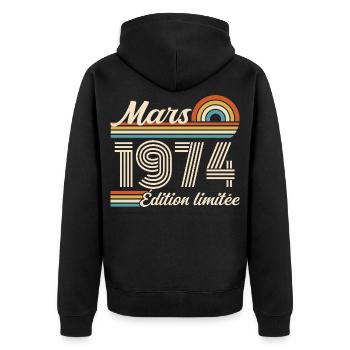 52e Cadeau d’anniversaire - Né en mars 1974 - Veste à capuche bio Premium Unisexe - noir - Dos - Nico (187cm)