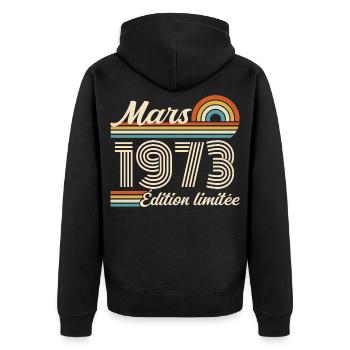 53rd Birthday Gift - Born in March 1973 - Unisex Premium Organic Zip Hoodie - black - Back - Nico (187cm)