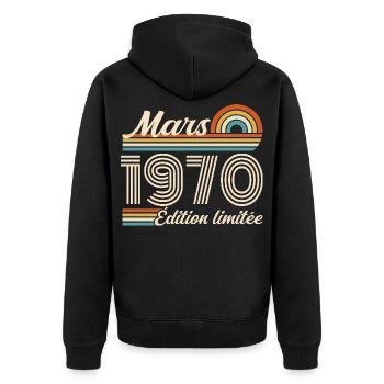 56e Cadeau d’anniversaire - Né en mars 1970 - Veste à capuche bio Premium Unisexe - noir - Dos - Nico (187cm)