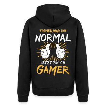 Gamer Spruch - Unisex Premium Bio Zip Hoodie - Schwarz - Hinten - Nico (187cm)