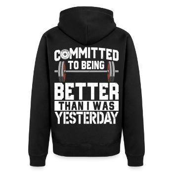 Engagierter Fitness-studio-liebhaber, Der Das - Unisex Premium Bio Zip Hoodie - Schwarz - Hinten - Nico (187cm)
