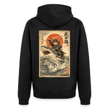 Chat samouraï, guerrier et combattant japonais, requin - Veste à capuche bio Premium Unisexe - noir - Dos - Nico (187cm)
