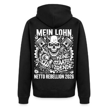 Mein Lohn Keine Staats-Spende - Unisex Premium Bio Zip Hoodie - Schwarz - Hinten - Nico (187cm)