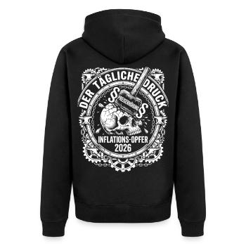 Der Tägliche Druck, Inflations-Opfer 2026 - Unisex Premium Bio Zip Hoodie - Schwarz - Hinten - Nico (187cm)