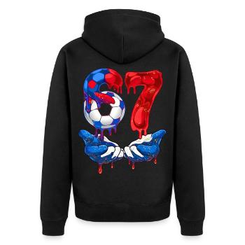 67 Soccer Meme, 67 T Shirt, Soccer 67 Football - Veste à capuche bio Premium Unisexe - noir - Dos - Nico (187cm)