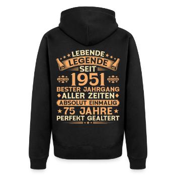 75e anniversaire cadeau Vintage Legend de 1951 - Veste à capuche bio Premium Unisexe - noir - Dos - Nico (187cm)