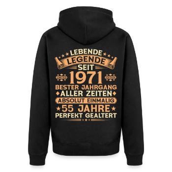 55e anniversaire cadeau de légende vintage 1971 - Veste à capuche bio Premium Unisexe - noir - Dos - Nico (187cm)