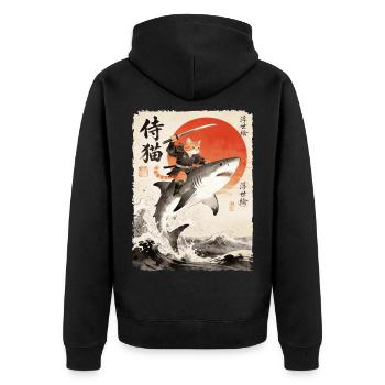 Chat samouraï, guerrier et combattant japonais, requin - Veste à capuche bio Premium Unisexe - noir - Dos - Nico (187cm)