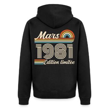 45th Birthday Gift - Born in March 1981 - Unisex Premium Organic Zip Hoodie - black - Back - Nico (187cm)