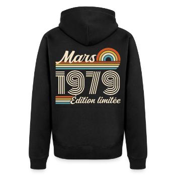 47e Cadeau d’anniversaire - Né en mars 1979 - Veste à capuche bio Premium Unisexe - noir - Dos - Nico (187cm)