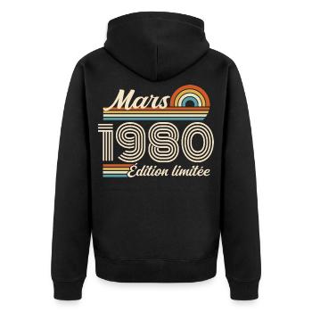 46th Birthday Gift - Born in March 1980 - Unisex Premium Organic Zip Hoodie - black - Back - Nico (187cm)