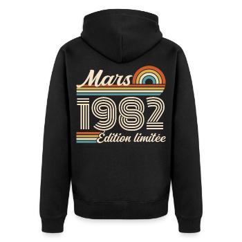 44e Cadeau d’anniversaire - Né en mars 1982 - Veste à capuche bio Premium Unisexe - noir - Dos - Nico (187cm)