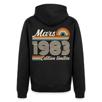 43e Cadeau d’anniversaire - Né en mars 1983 - Veste à capuche bio Premium Unisexe - noir - Dos - Nico (187cm)