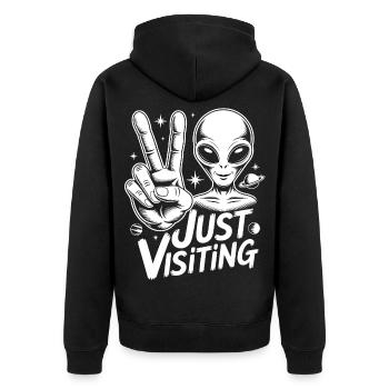 Alien Peace Visitor - Unisex Premium Organic Zip Hoodie - black - Back - Nico (187cm)