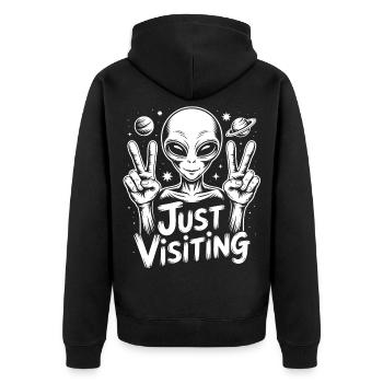 Alien Peace Visitor - Unisex Premium Organic Zip Hoodie - black - Back - Nico (187cm)