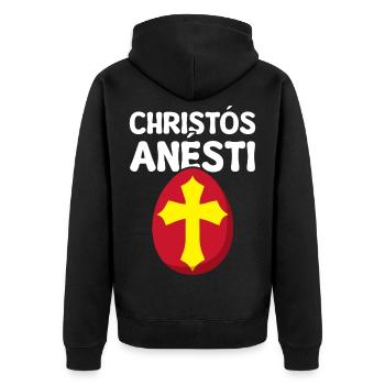 Christos Anesti Griechisches Osterei - Unisex Premium Bio Zip Hoodie - Schwarz - Hinten - Nico (187cm)
