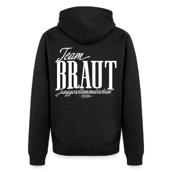 Team Braut Junggesellinnenabschied JGA 2026 - Unisex Premium Bio Zip Hoodie - Schwarz - Hinten - Nico (187cm)