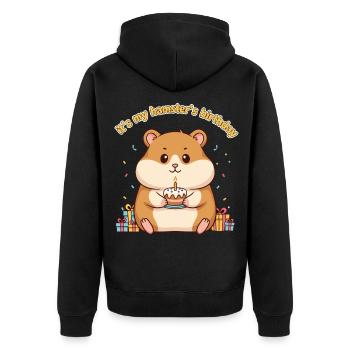 Funny Hamster Birthday Cake - Unisex Premium Organic Zip Hoodie - black - Back - Nico (187cm)