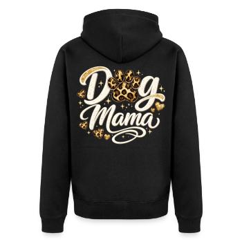 Dog Mama Golden Leopard Pattern Shirt - Unisex Premium Bio Zip Hoodie - Schwarz - Hinten - Nico (187cm)