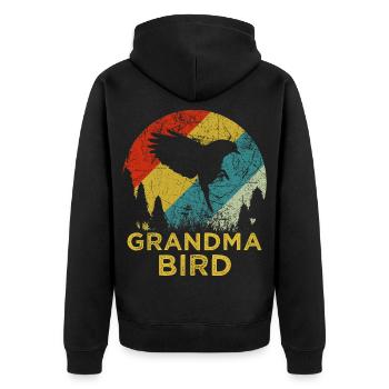 Mama Bird Retro 70s Mothers Day Shirt - Unisex Premium Organic Zip Hoodie - black - Back - Nico (187cm)