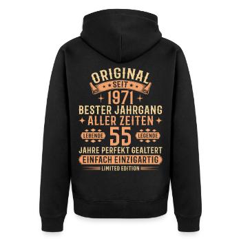 55th Birthday 1971 Vintage Legend Gift - Unisex Premium Organic Zip Hoodie - black - Back - Nico (187cm)
