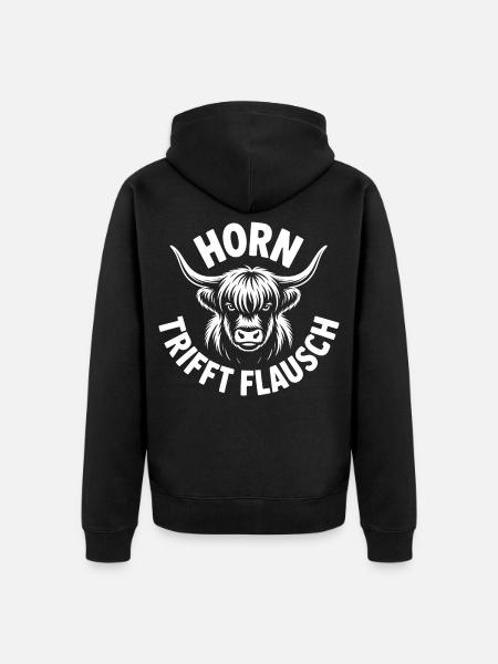 Highlands Horn Meets Fluff - Unisex Premium Organic Zip Hoodie - black