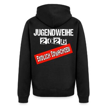Jugendweihe - Jugendweihe 2026 - Unisex Premium Bio Zip Hoodie - Schwarz - Hinten - Nico (187cm)