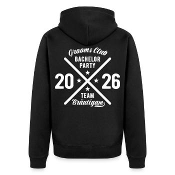Bachelor Party 2026 Team Bräutigam - Unisex Premium Bio Zip Hoodie - Schwarz - Hinten - Nico (187cm)