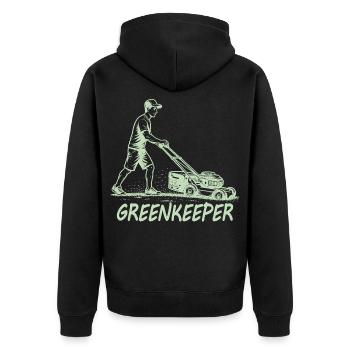 GREENKEEPER Leidenschaft Rasenpflege Garten - Unisex Premium Bio Zip Hoodie - Schwarz - Hinten - Nico (187cm)