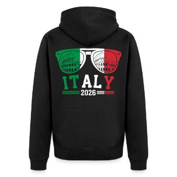Italy 2026 Rome Colosseum Sunglasses - Unisex Premium Organic Zip Hoodie - black - Back - Nico (187cm)