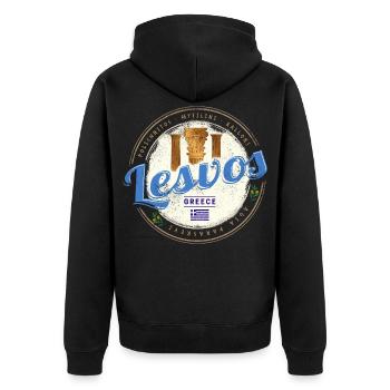 Lesbos Insel in Griechenland Retro Urlaub Souvenir - Unisex Premium Bio Zip Hoodie - Schwarz - Hinten - Nico (187cm)