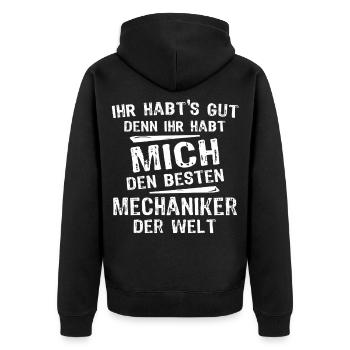 mechanic - Unisex Premium Organic Zip Hoodie - black - Back - Nico (187cm)