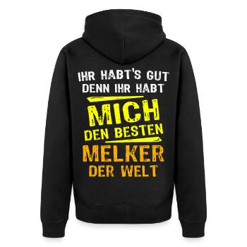 Melker Geschenk - Unisex Premium Bio Zip Hoodie - Schwarz - Hinten - Nico (187cm)