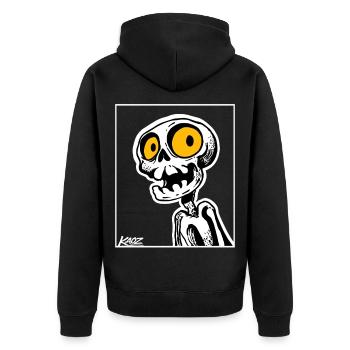 Skelett-Cartoon mit großen gelben Augen - Unisex Premium Bio Zip Hoodie - Schwarz - Hinten - Nico (187cm)
