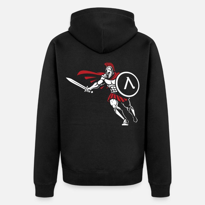 Spartan Attack Sword Shield Spartan-Maskottchen - Unisex Premium Bio Zip Hoodie - Schwarz