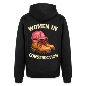 Women in Construction Work Boots and Construction Helmet - Unisex Premium Organic Zip Hoodie - black - Back - Nico (187cm)