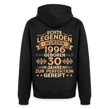 Cadeau de légende vintage pour le 30e anniversaire 1996 - Veste à capuche bio Premium Unisexe - noir - Dos - Nico (187cm)