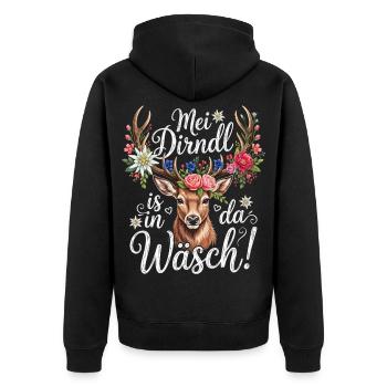 Ersatz Dirndl Shirt Damen Trachtenshirt Oberteil - Unisex Premium Bio Zip Hoodie - Schwarz - Hinten - Nico (187cm)