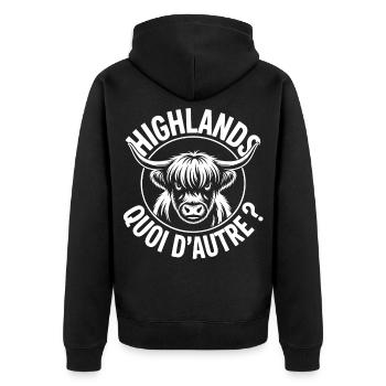 Highland Cow Quoi d'Autre - Veste à capuche bio Premium Unisexe - noir - Dos - Nico (187cm)