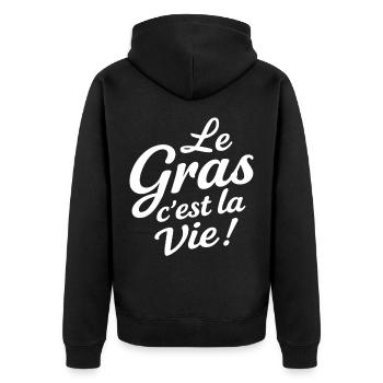 Fett ist Leben Geschenk Liebhaber Gutes Essen - Unisex Premium Bio Zip Hoodie - Schwarz - Hinten - Nico (187cm)