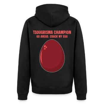 Tsougrisma-Champion Lustiges griechisches Ostern - Unisex Premium Bio Zip Hoodie - Schwarz - Hinten - Nico (187cm)
